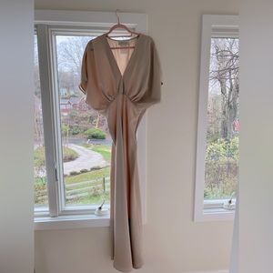 BHLDN Leila Satin Charmeuse Maxi Dress in Champagne